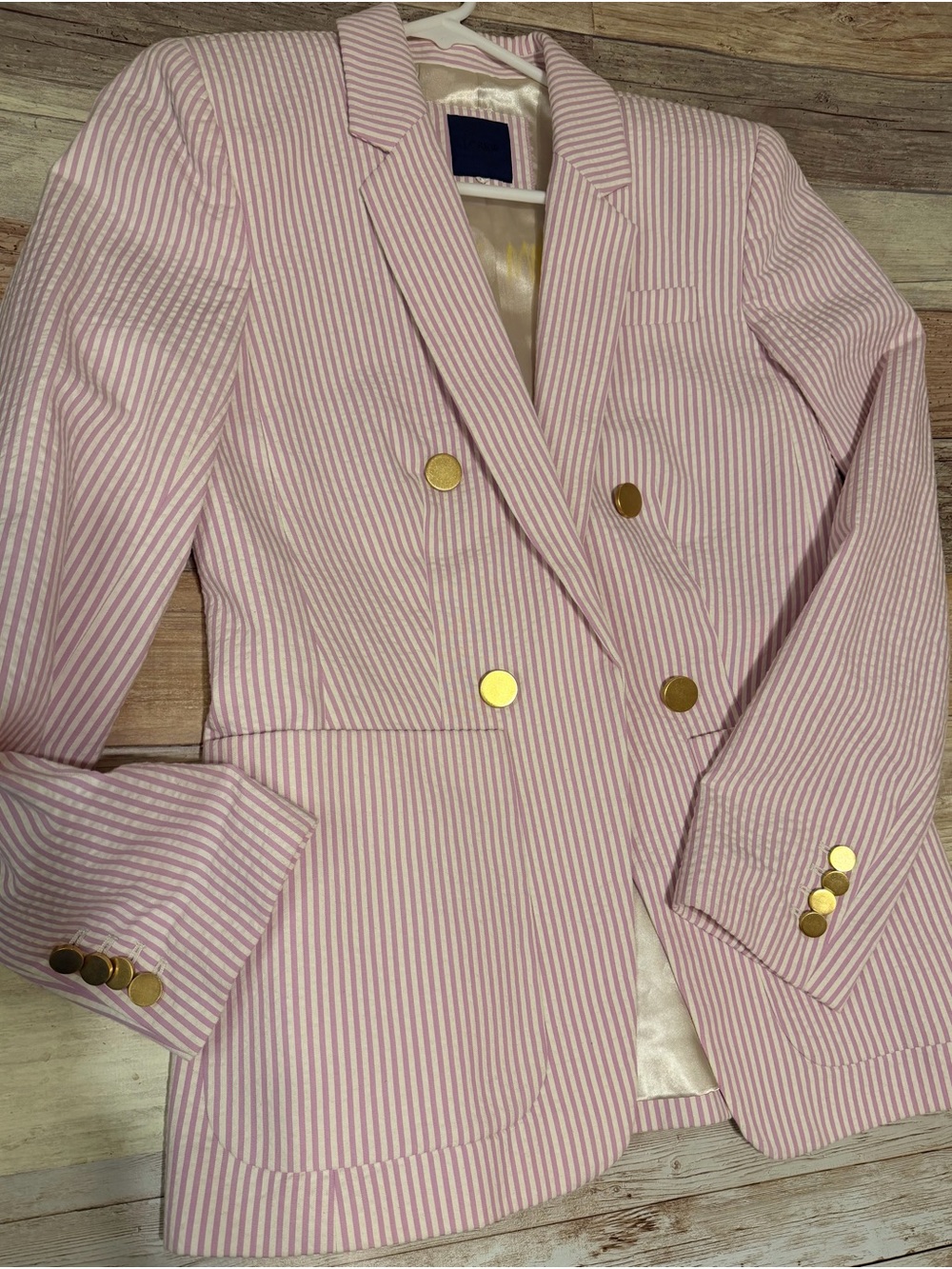 Vintage J Crew Striped Pink Double-Breasted Women’s Pink/Cream Striped Blazer 6 - Picture 3 of 5